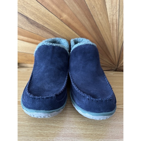 LL Bean Mountain Moc Slippers Women 8 M Blu Suede Sherpa Lined Comfort Boots EUC - Picture 3 of 8